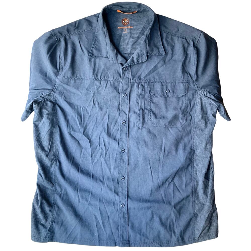 Mountain and Isles Men Stretchy Short Sleeve Fit Button Down Shirt size XL, Blue